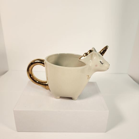 Beautiful Unicorn Mug Cup Gold & Ivory White  (G4) - Picture 4 of 10